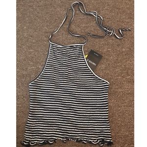 Blue and white striped halter top